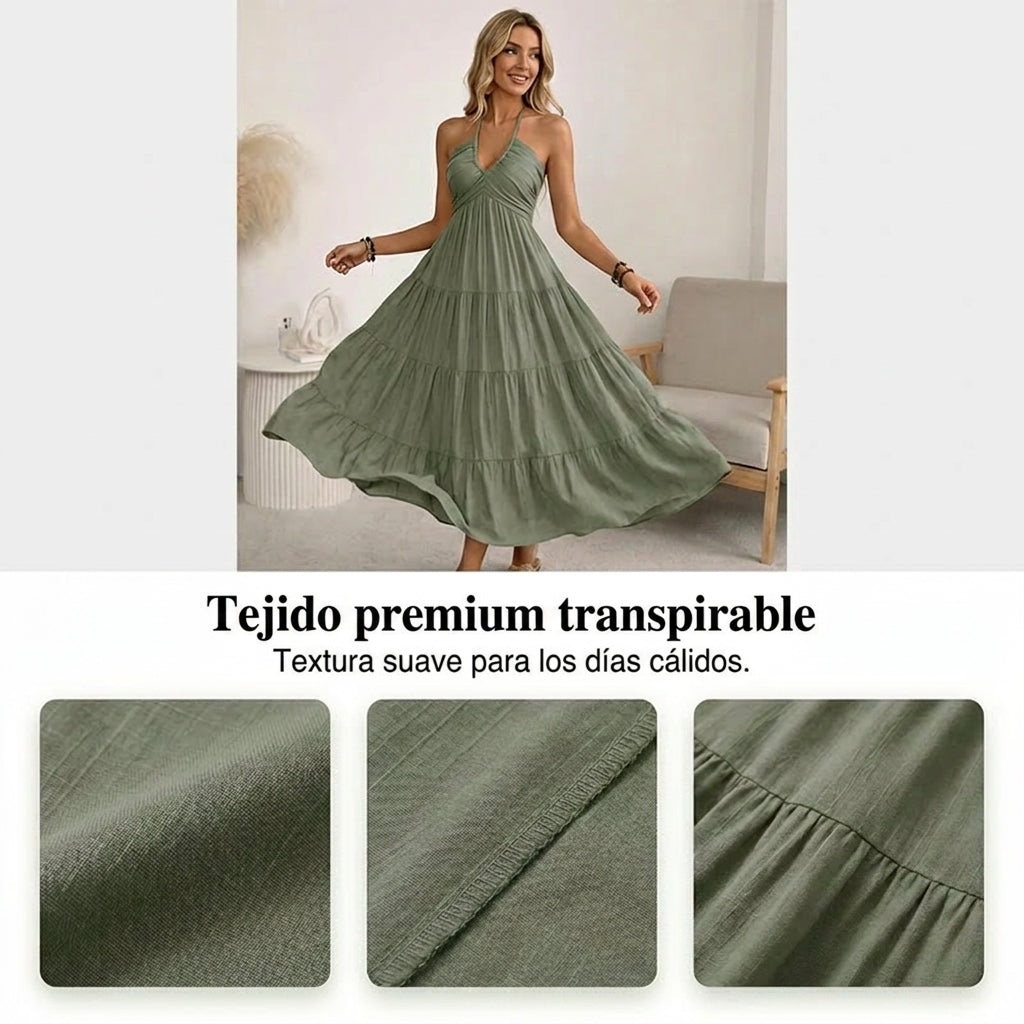 Vestido largo mujer Cuello halter Espalda descubierta