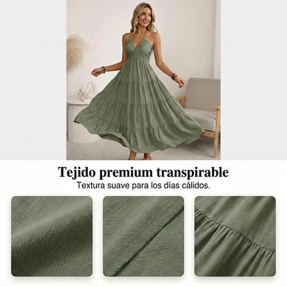 Vestido largo mujer Cuello halter Espalda descubierta