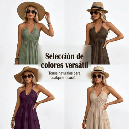 Vestido largo mujer Cuello halter Espalda descubierta