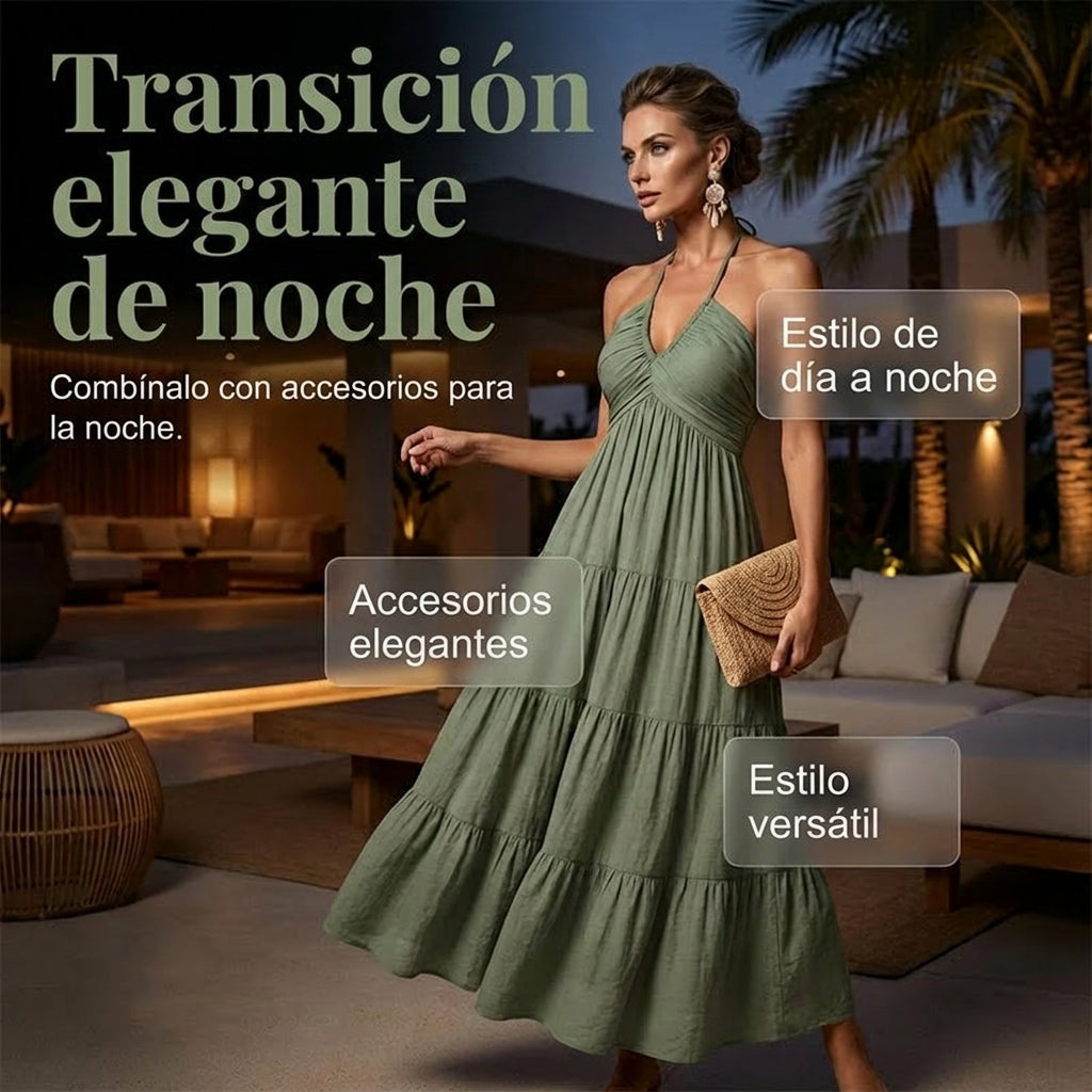 Vestido largo mujer Cuello halter Espalda descubierta