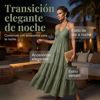Vestido largo mujer Cuello halter Espalda descubierta