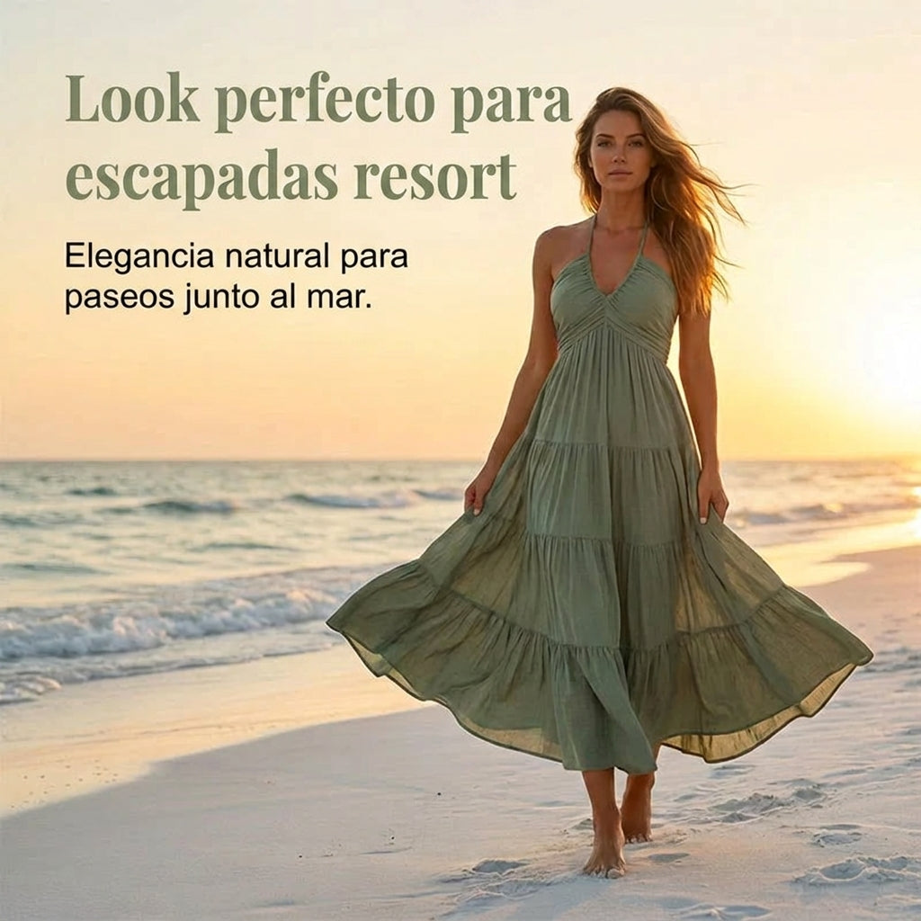 Vestido largo mujer Cuello halter Espalda descubierta