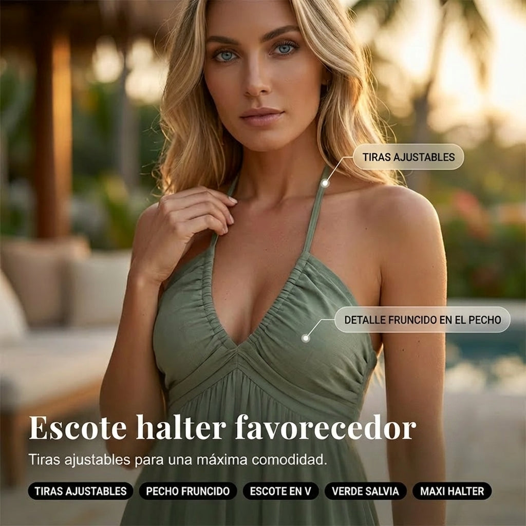 Vestido largo mujer Cuello halter Espalda descubierta