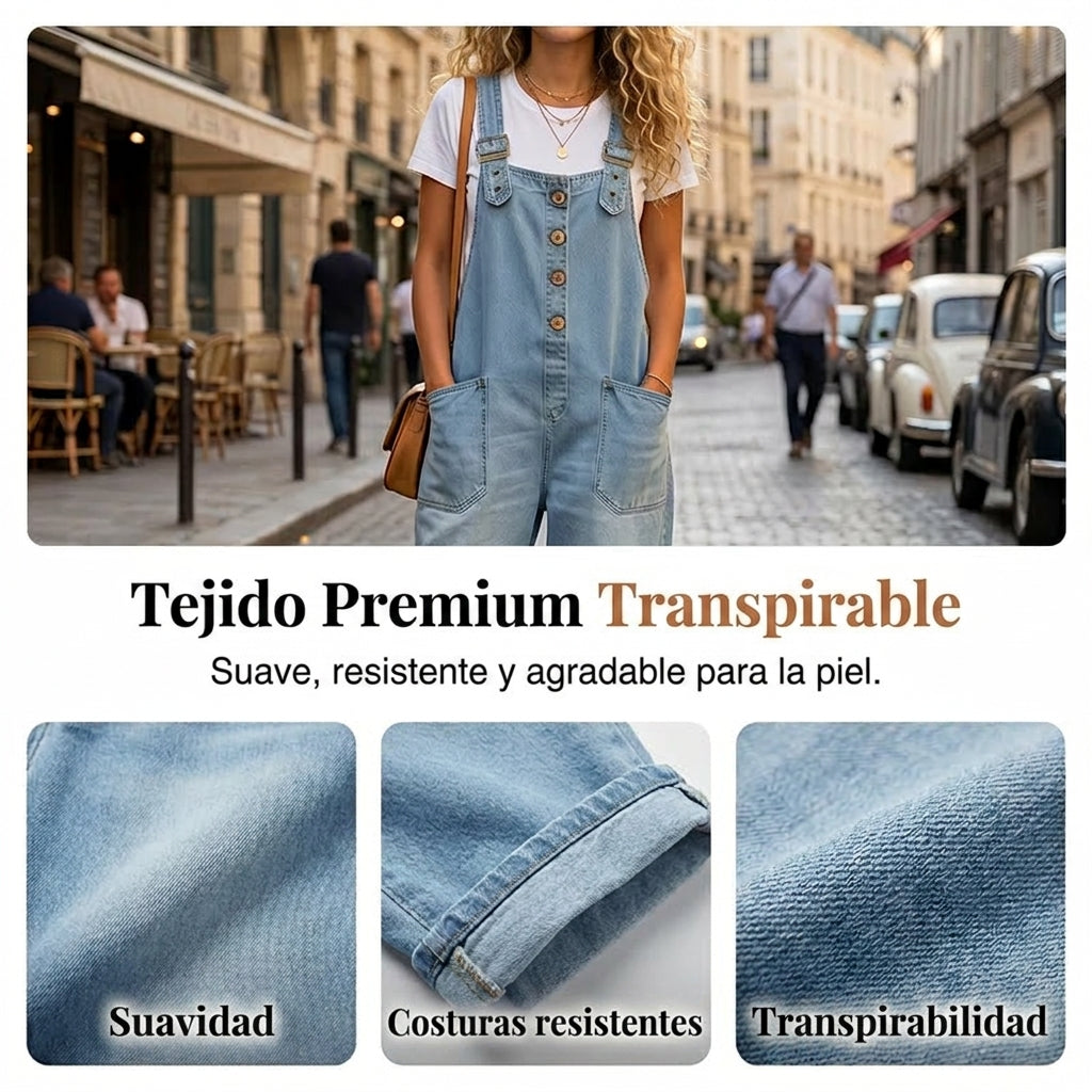 Mono Mujer Vaquero Holgado con Bolsillos