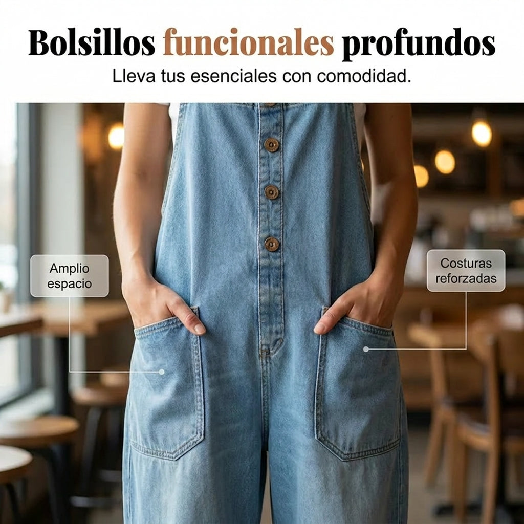 Mono Mujer Vaquero Holgado con Bolsillos
