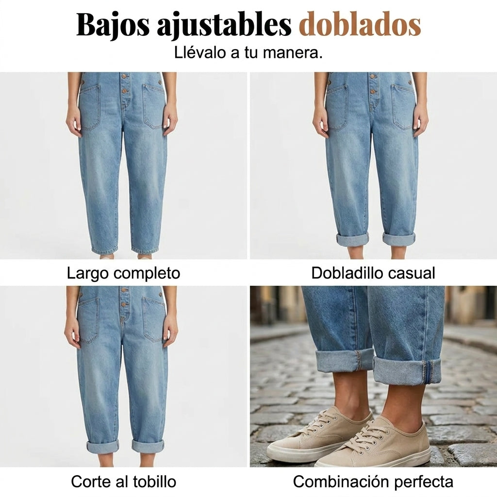 Mono Mujer Vaquero Holgado con Bolsillos