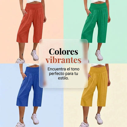 Pantalones Capri Mujer Ligeros Cintura Elástica