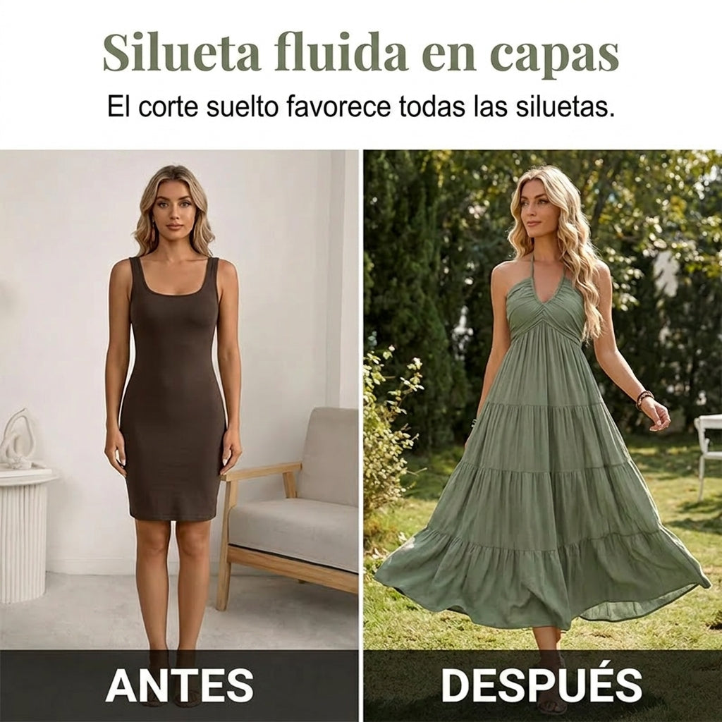 Vestido largo mujer Cuello halter Espalda descubierta