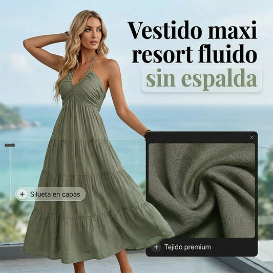 Vestido largo mujer Cuello halter Espalda descubierta - Mavetta