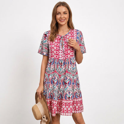 Vestido Corto Mujer Estilo Boho Escalonado Diseño Étnico