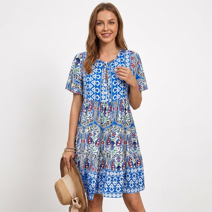 Vestido Corto Mujer Estilo Boho Escalonado Diseño Étnico