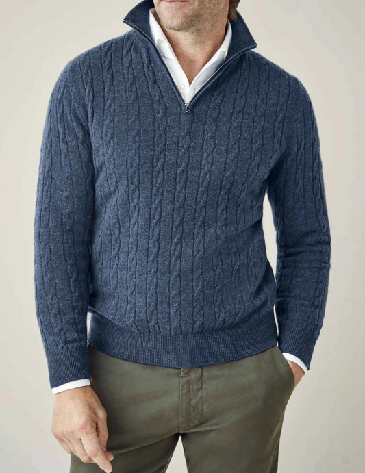 Jersey hombre de punto trenzado cuello alto con cremallera - Mavetta
