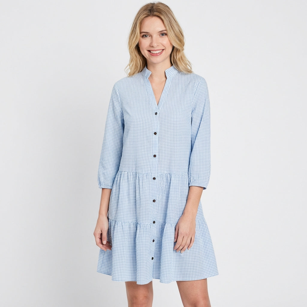 Vestido Corto Mujer de Algodón Cuadros Vichy Escalonado - Mavetta