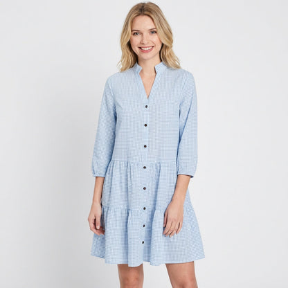 Vestido Corto Mujer de Algodón Cuadros Vichy Escalonado - Mavetta