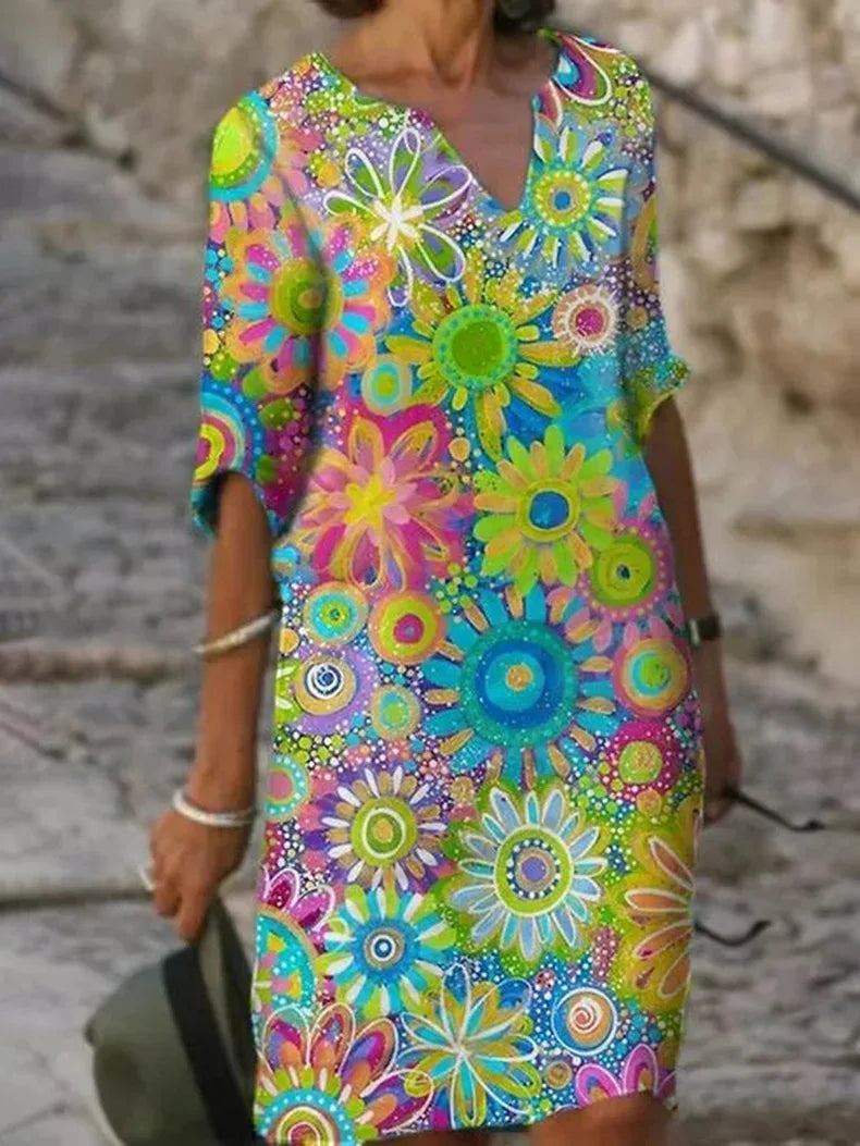 Vestido Mini Mujer Floral Ligero Cuello en V