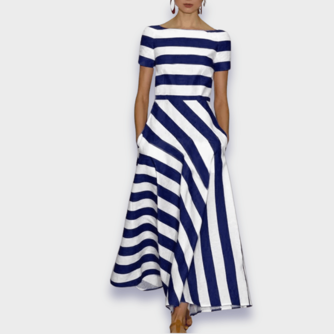 Vestido midi mujer de rayas escote barco