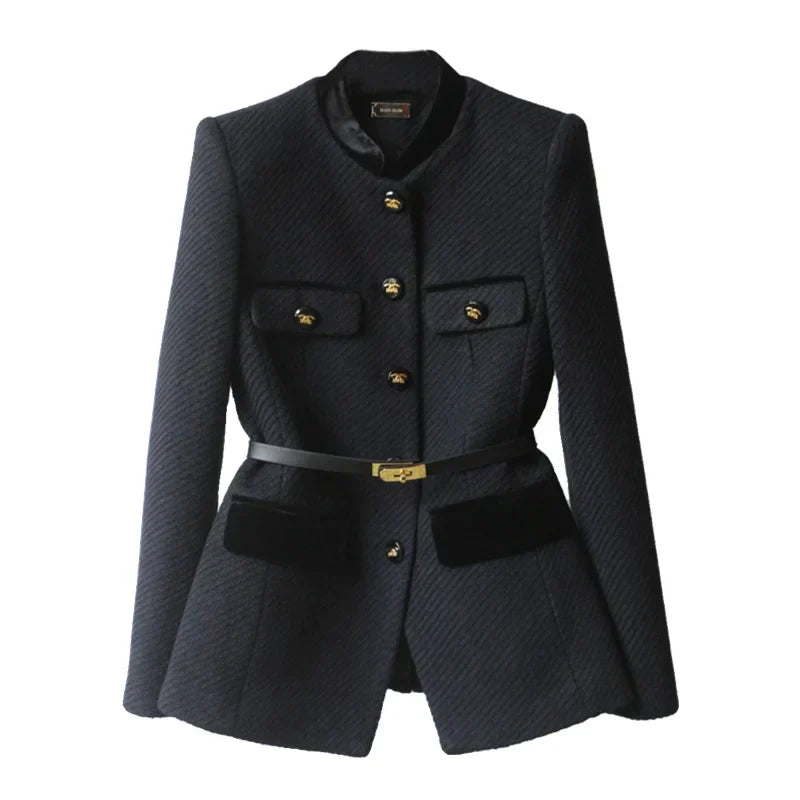 Chaqueta Blazer Mujer Estructurada con Cinturón y Botones