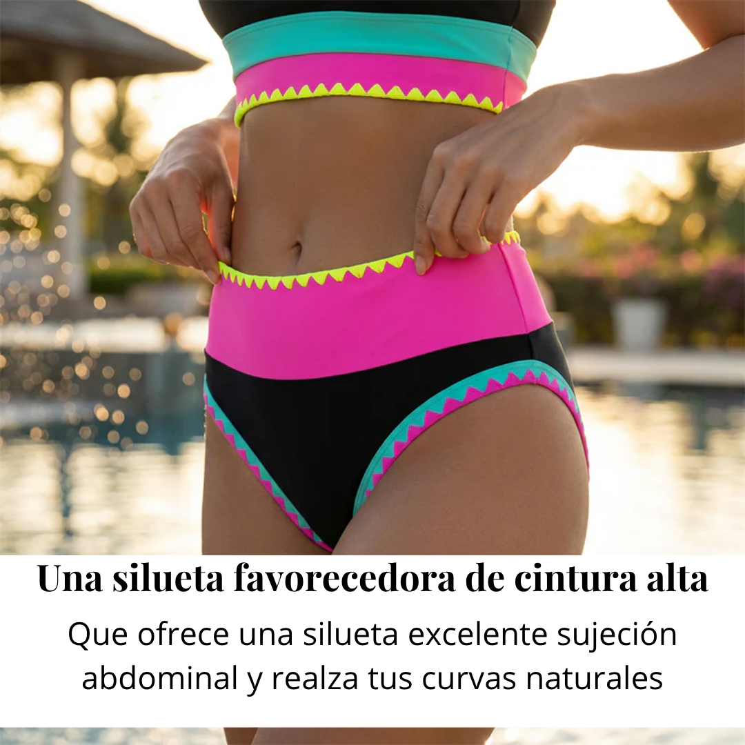 Bikini Mujer Piezas Cintura Alta Diseño Zigzag Playa