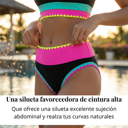 Bikini Mujer Piezas Cintura Alta Diseño Zigzag Playa