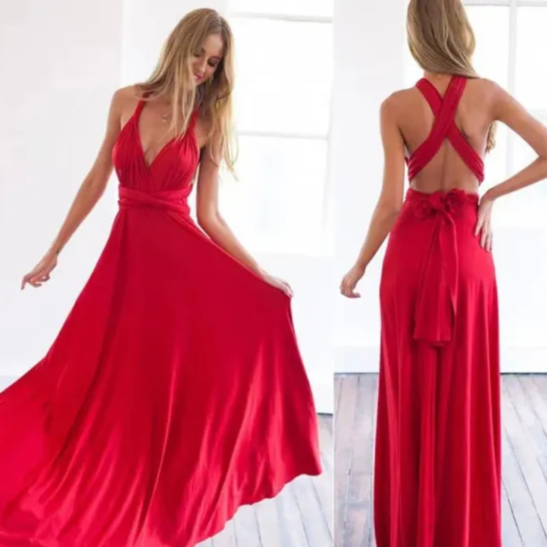 Vestido largo mujer cruzado escote halter maxi