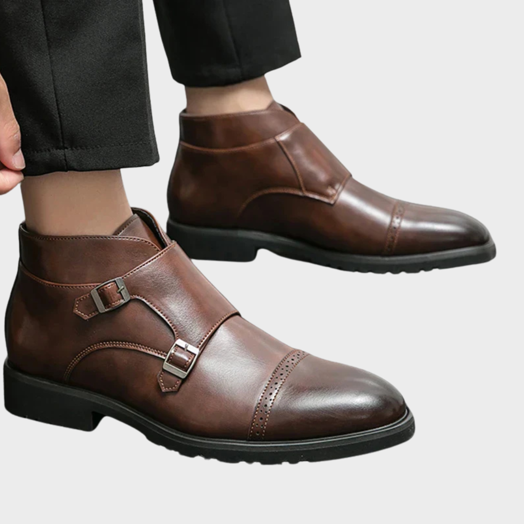 Botines hombre de cuero doble hebilla formales cómodos