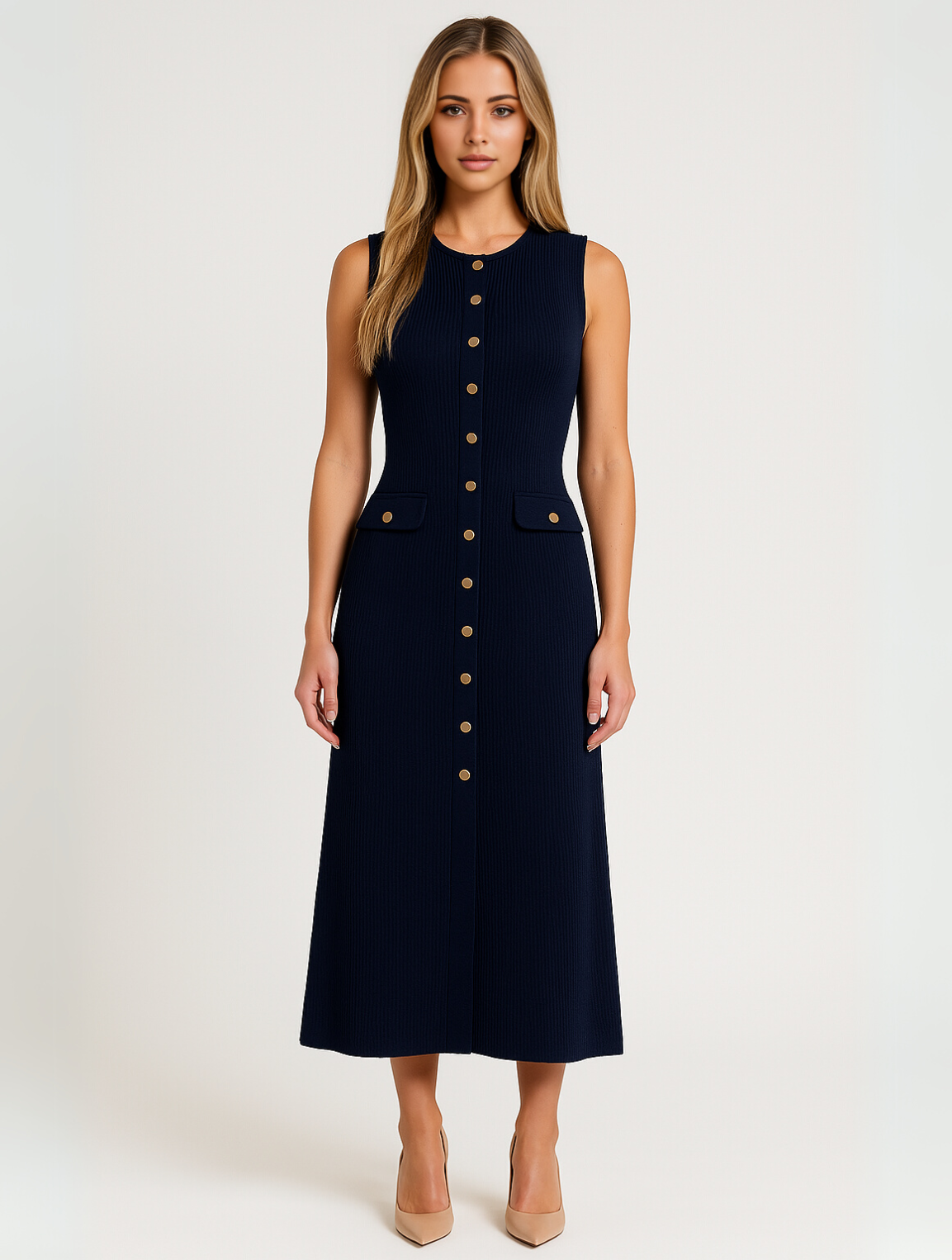Vestido midi mujer sin mangas diseño recto minimalista - Mavetta