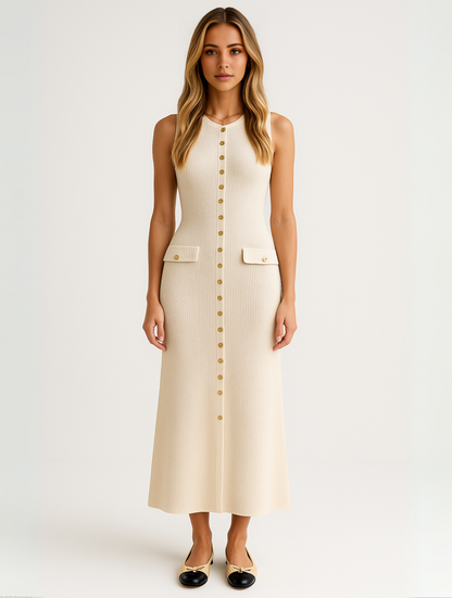 Vestido midi mujer sin mangas diseño recto minimalista