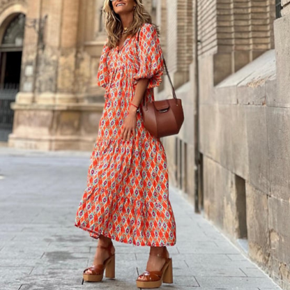 Vestido maxi mujer estilo bohemio cuello en V