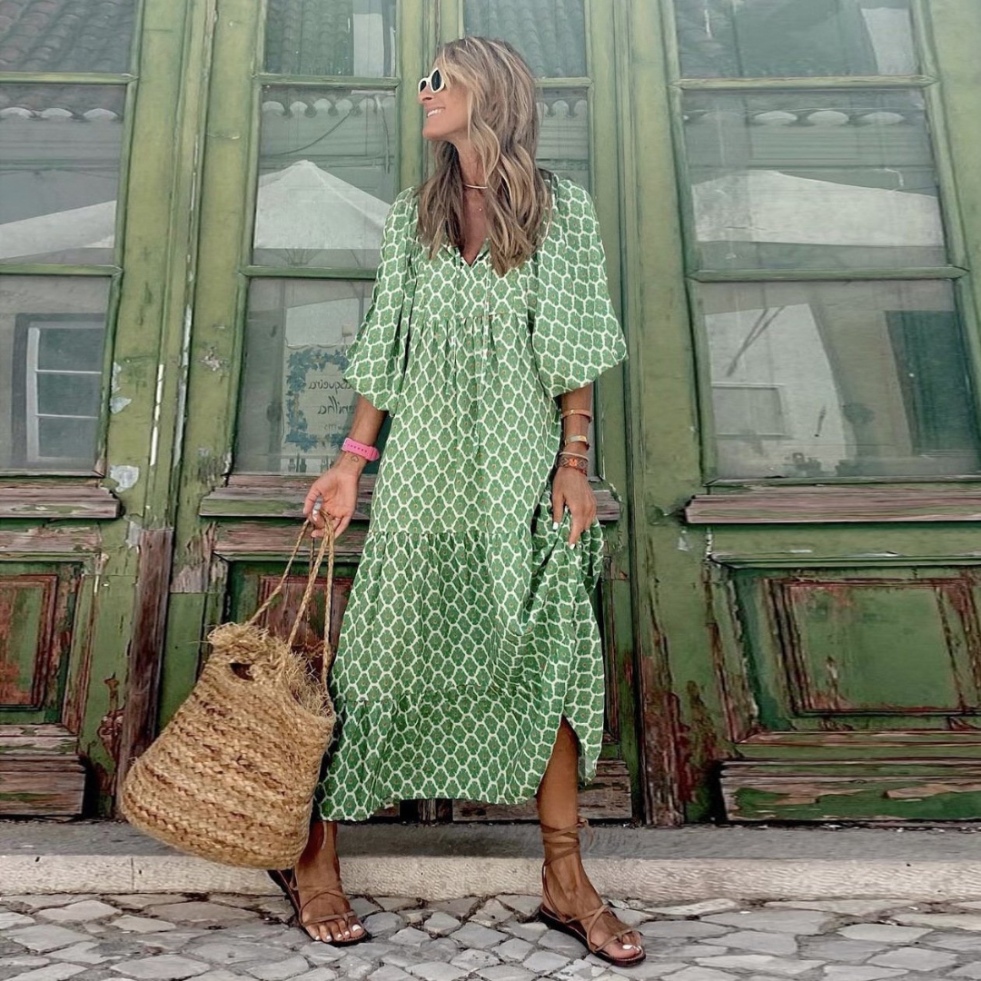 Vestido maxi mujer estilo bohemio cuello en V