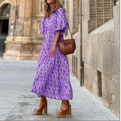 Vestido maxi mujer estilo bohemio cuello en V