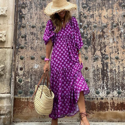 Vestido maxi mujer estilo bohemio cuello en V