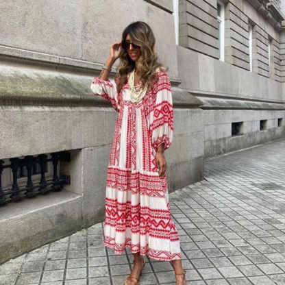 Vestido maxi mujer estilo bohemio cuello en V