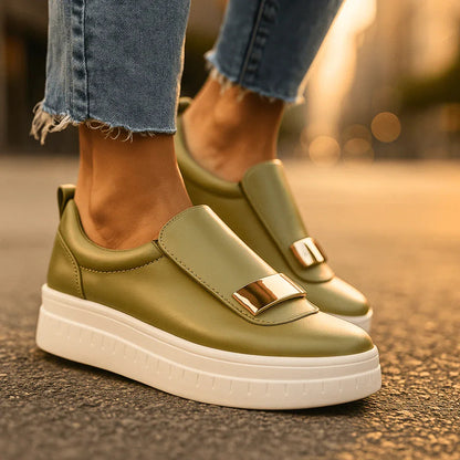 Zapatillas Mujer Casual Plataforma Sin Cordones Decoracion Metalica