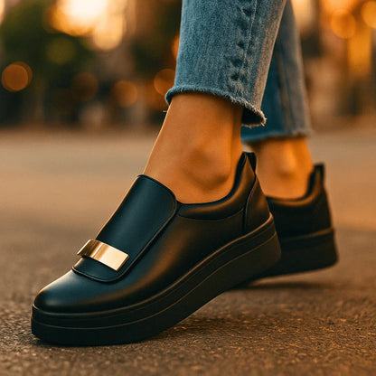 Zapatillas Mujer Casual Plataforma Sin Cordones Decoracion Metalica