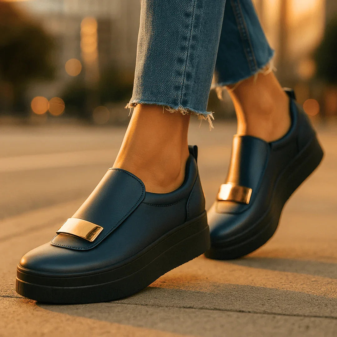 Zapatillas Mujer Casual Plataforma Sin Cordones Decoracion Metalica