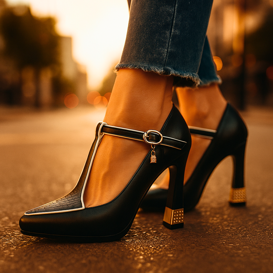 Tacones Mujer Ortopédicos Punta Cerrada Correa Empeine Ergonomicos