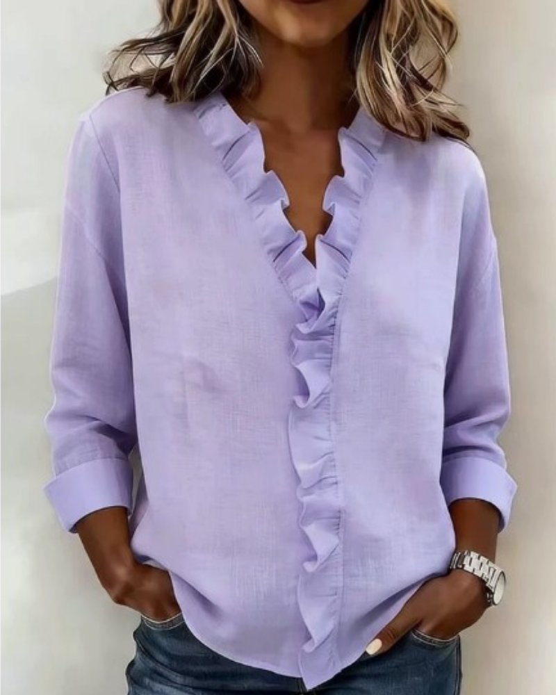 Blusa Mujer de Gasa Cuello en V Volantes Corte Fluido
