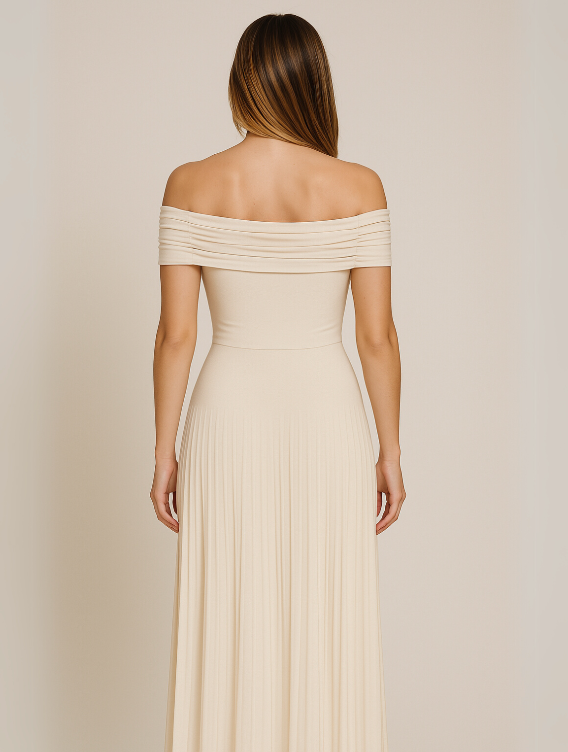 Vestido maxi mujer de boda plisado sin hombros