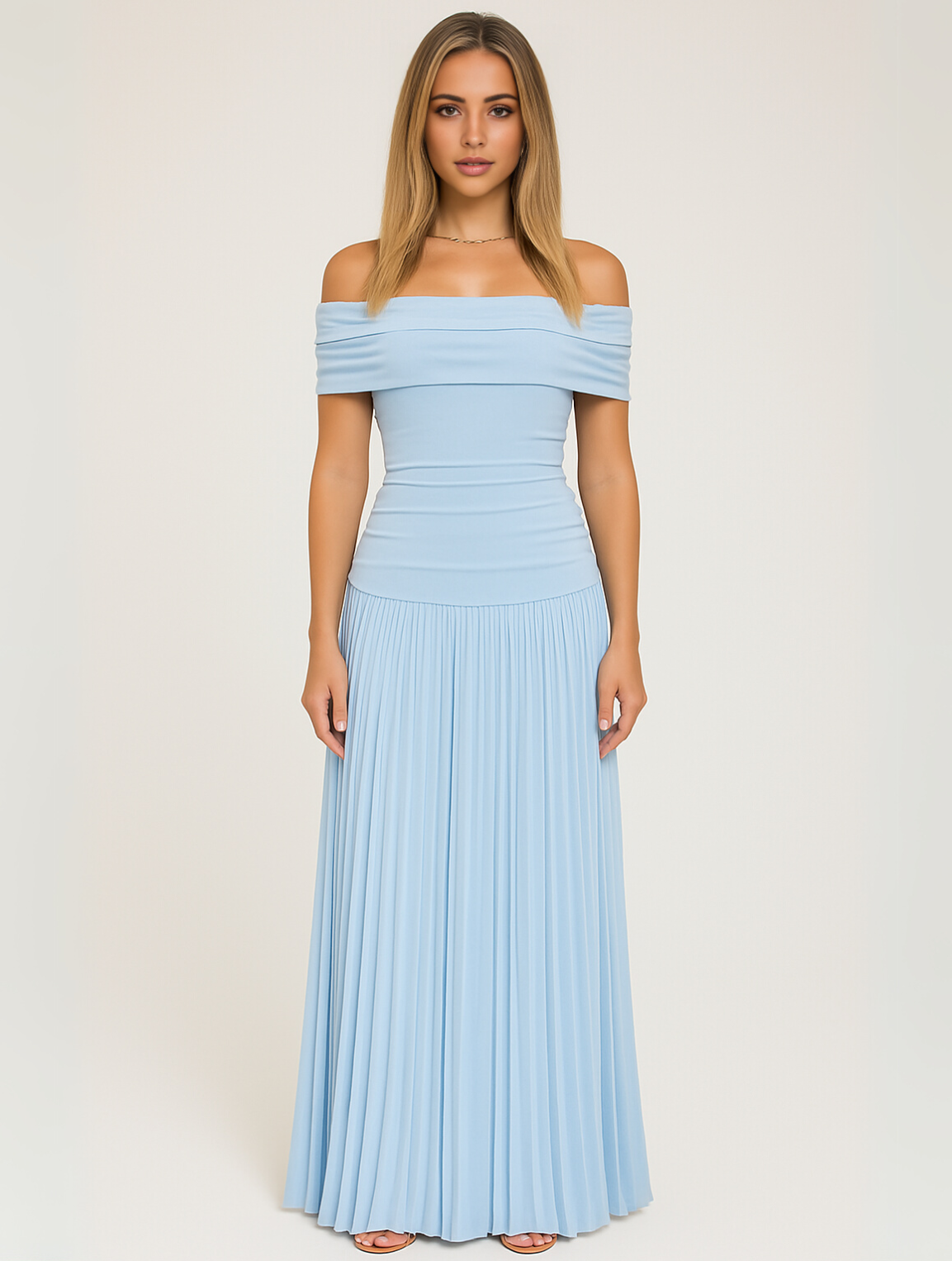 Vestido maxi mujer de boda plisado sin hombros
