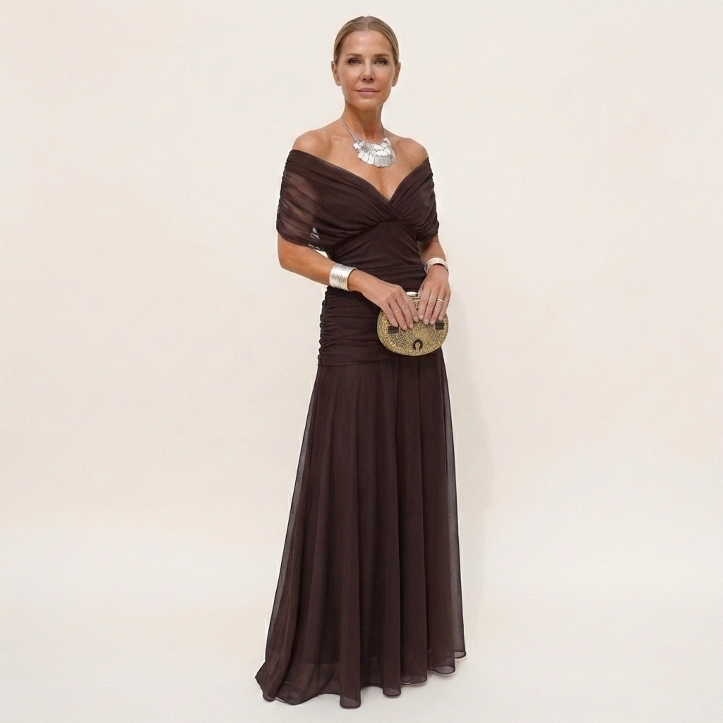 Vestido Largo Mujer Fluido Escote en V Diseño Sofisticado