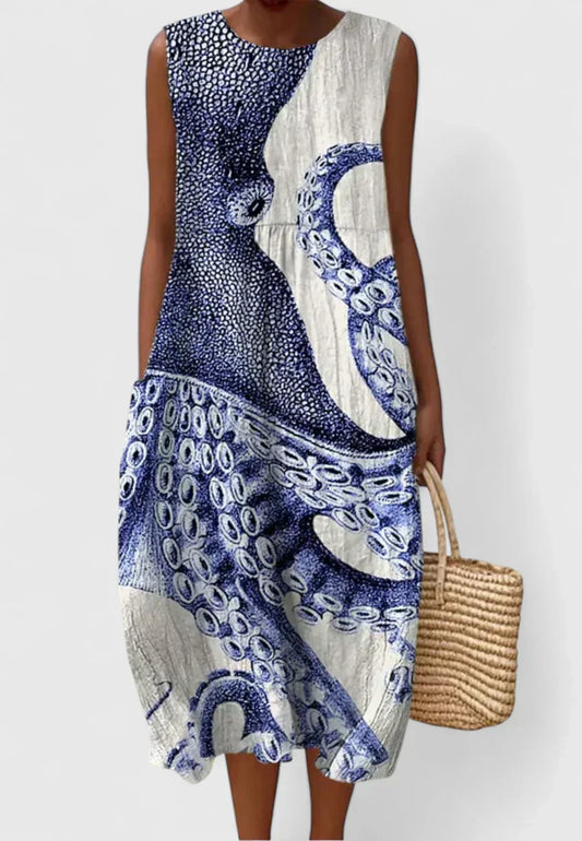 Vestido Midi Mujer Sin Mangas Tela Fluida Corte Versátil - Mavetta