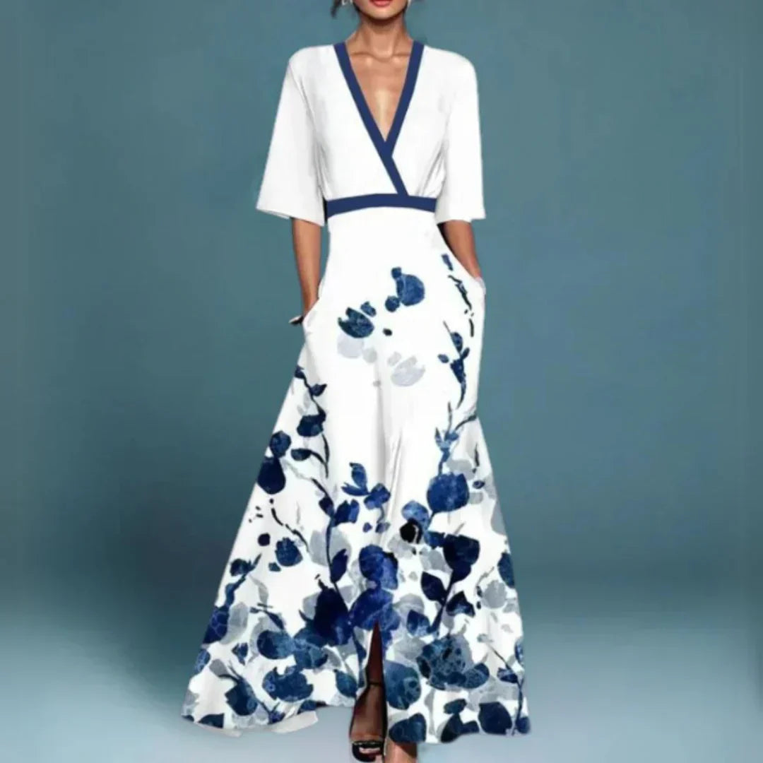 Vestido maxi mujer de tejido fluido escote cruzado