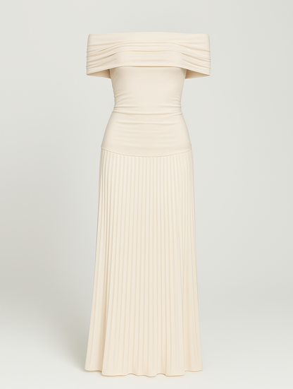 Vestido maxi mujer de boda plisado sin hombros