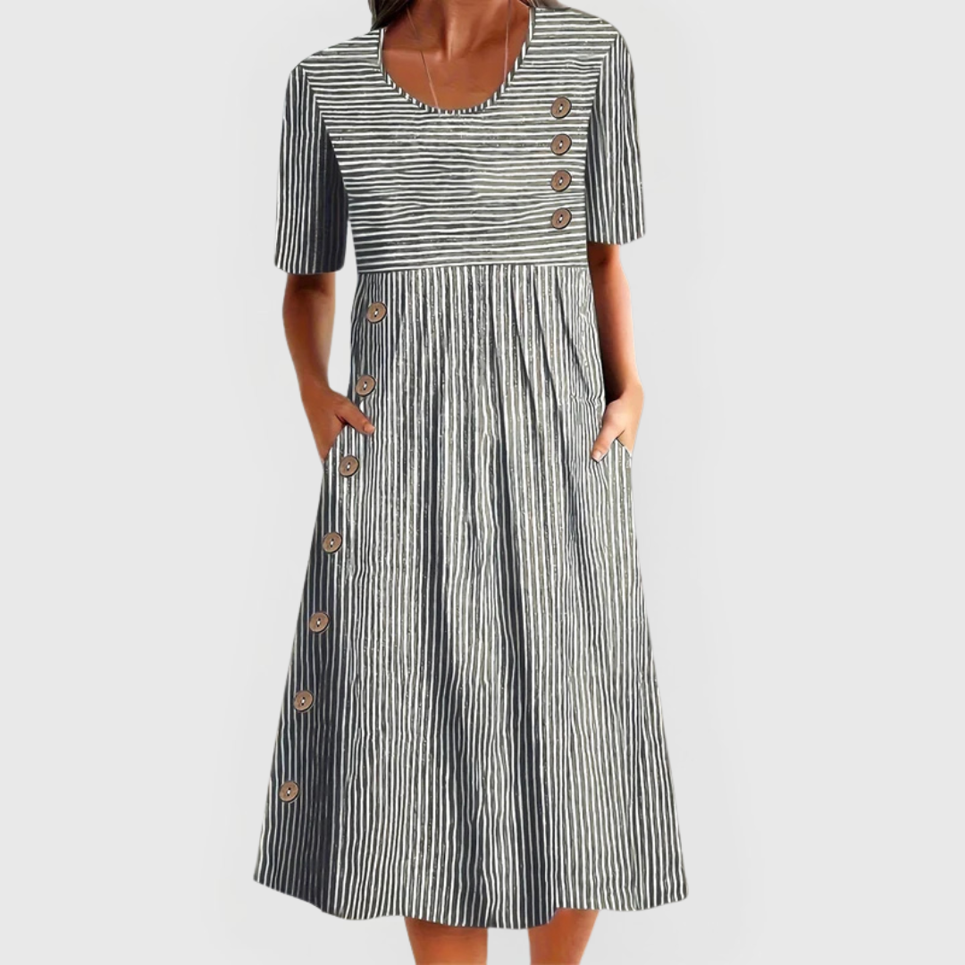 Vestido midi mujer Algodón Botones decorativos Ajuste recto