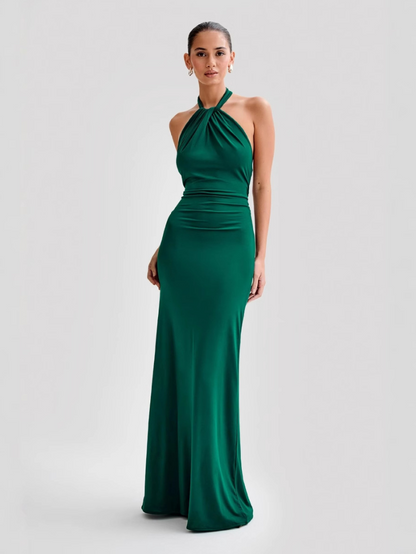 Vestido maxi mujer con cuello halter y espalda descubierta