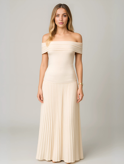 Vestido maxi mujer de boda plisado sin hombros - Mavetta