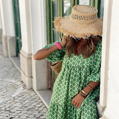 Vestido Largo Mujer Estampado Geométrico Cuello en V Bohemio