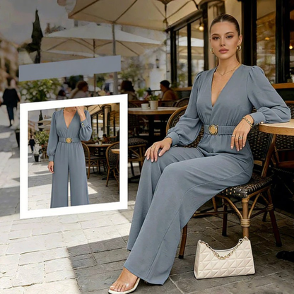 Mono Mujer Elegante Escote en V Cinturón Ancho - Mavetta
