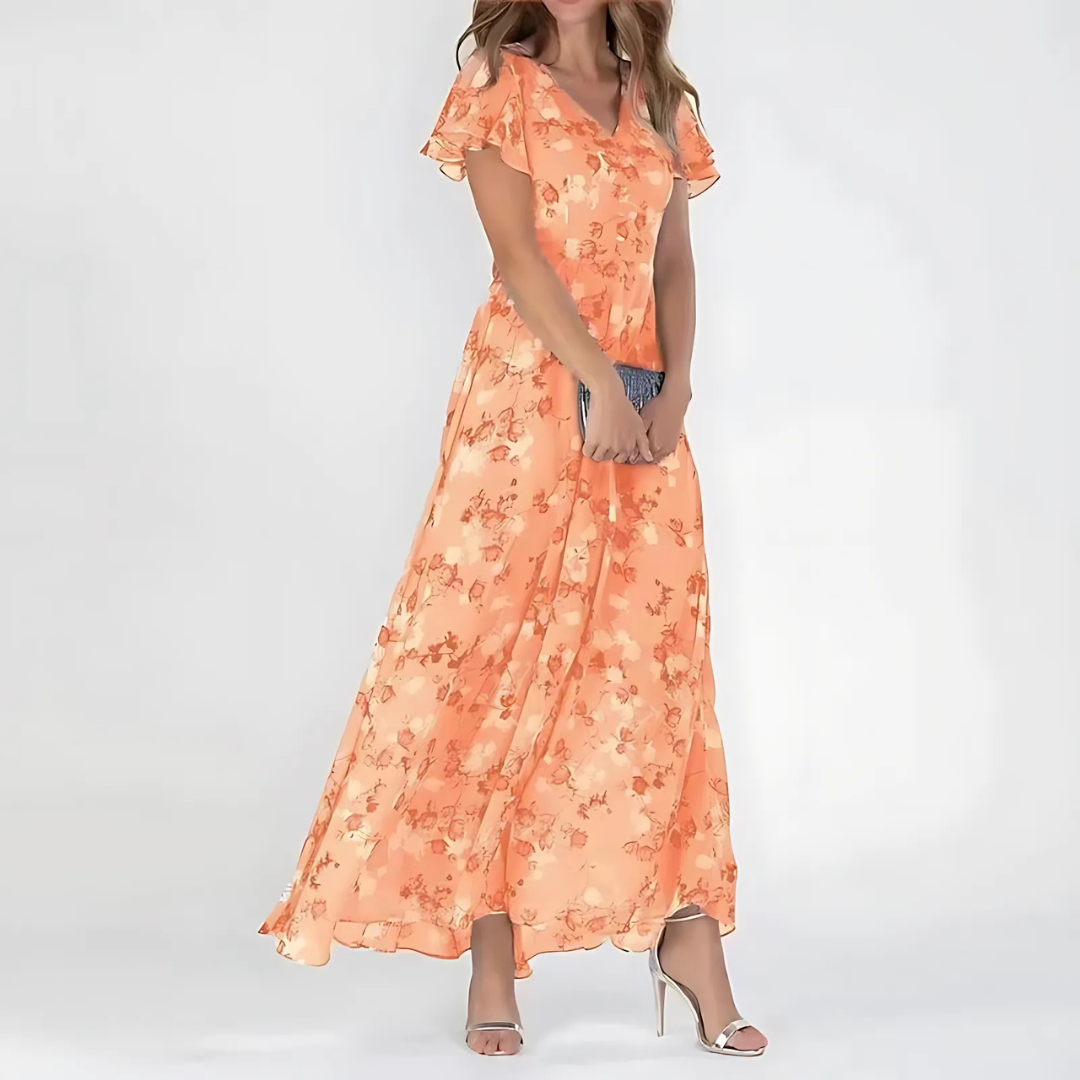Vestido Midi Mujer Floral Gasa Mangas Cortas - Mavetta