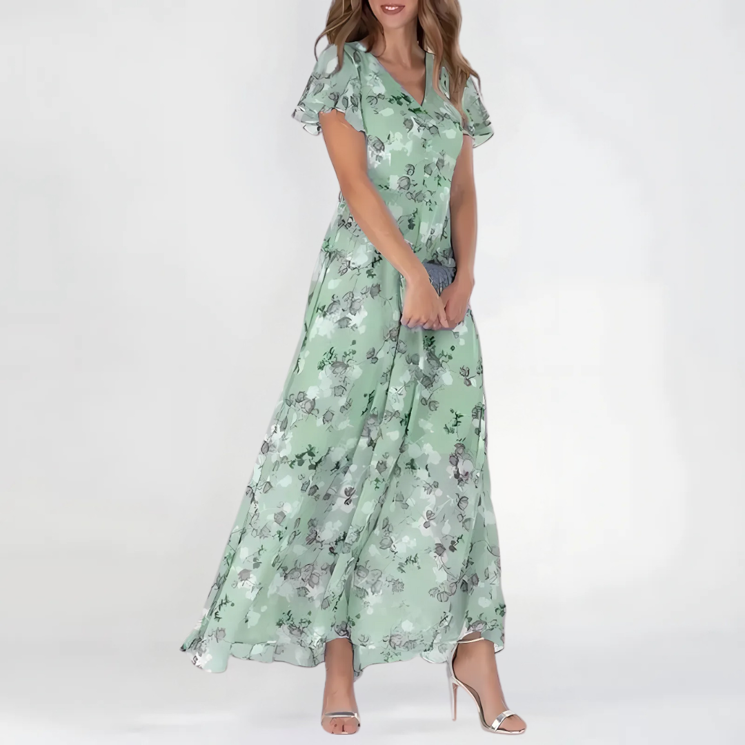 Vestido Midi Mujer Floral Gasa Mangas Cortas